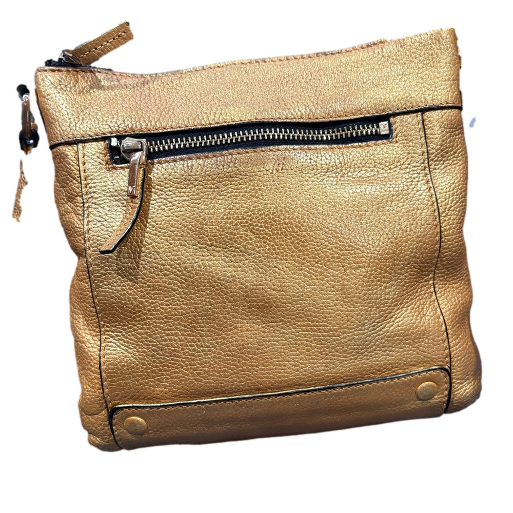 Vince Camuto Hand Painted Leather Crossbody Bag | Gold Floral Artisan Purse - Picture 5 of 14